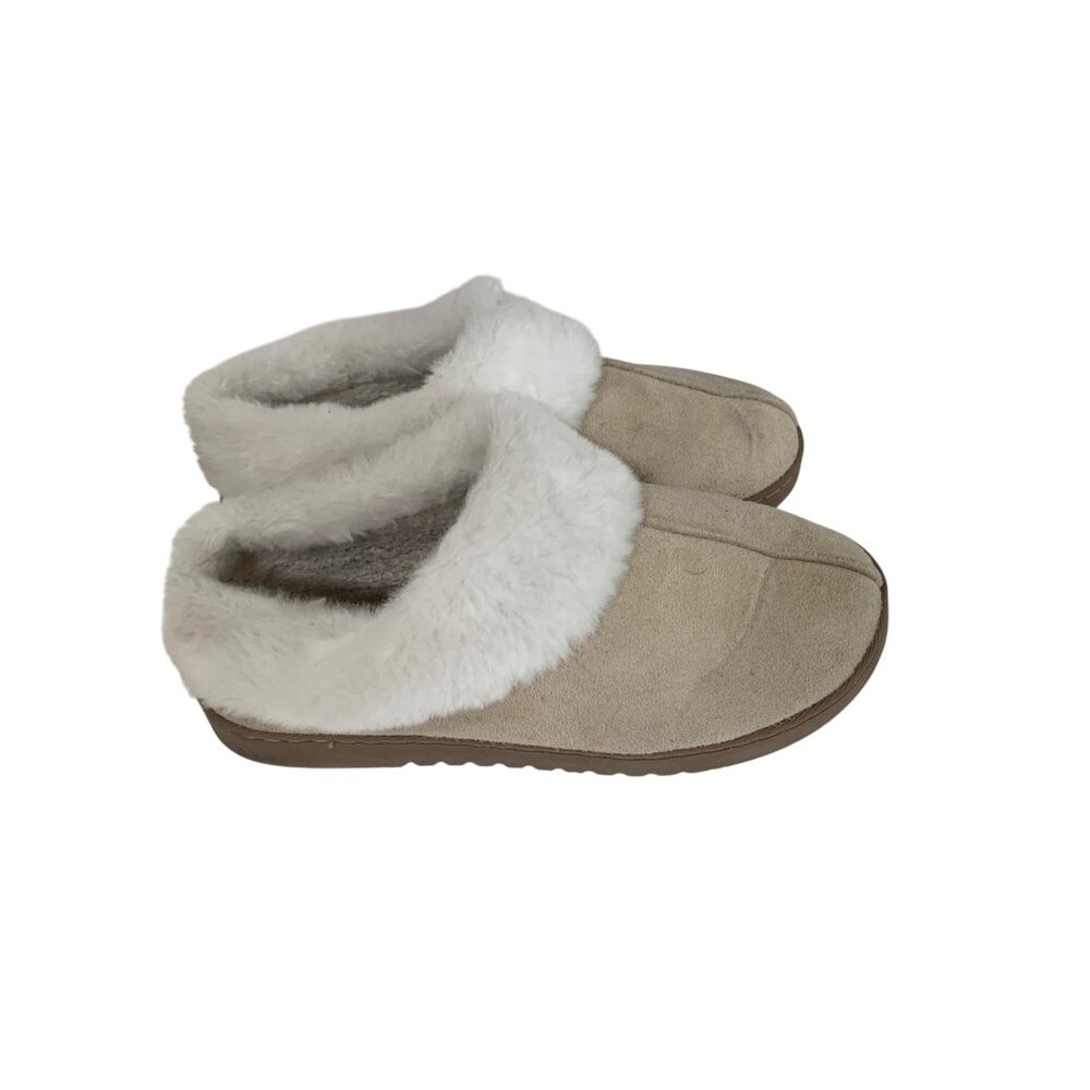 Womens Size Large 9 10 Tan Fur Lined Slip On clog Mule Shoes Comfort Shoes